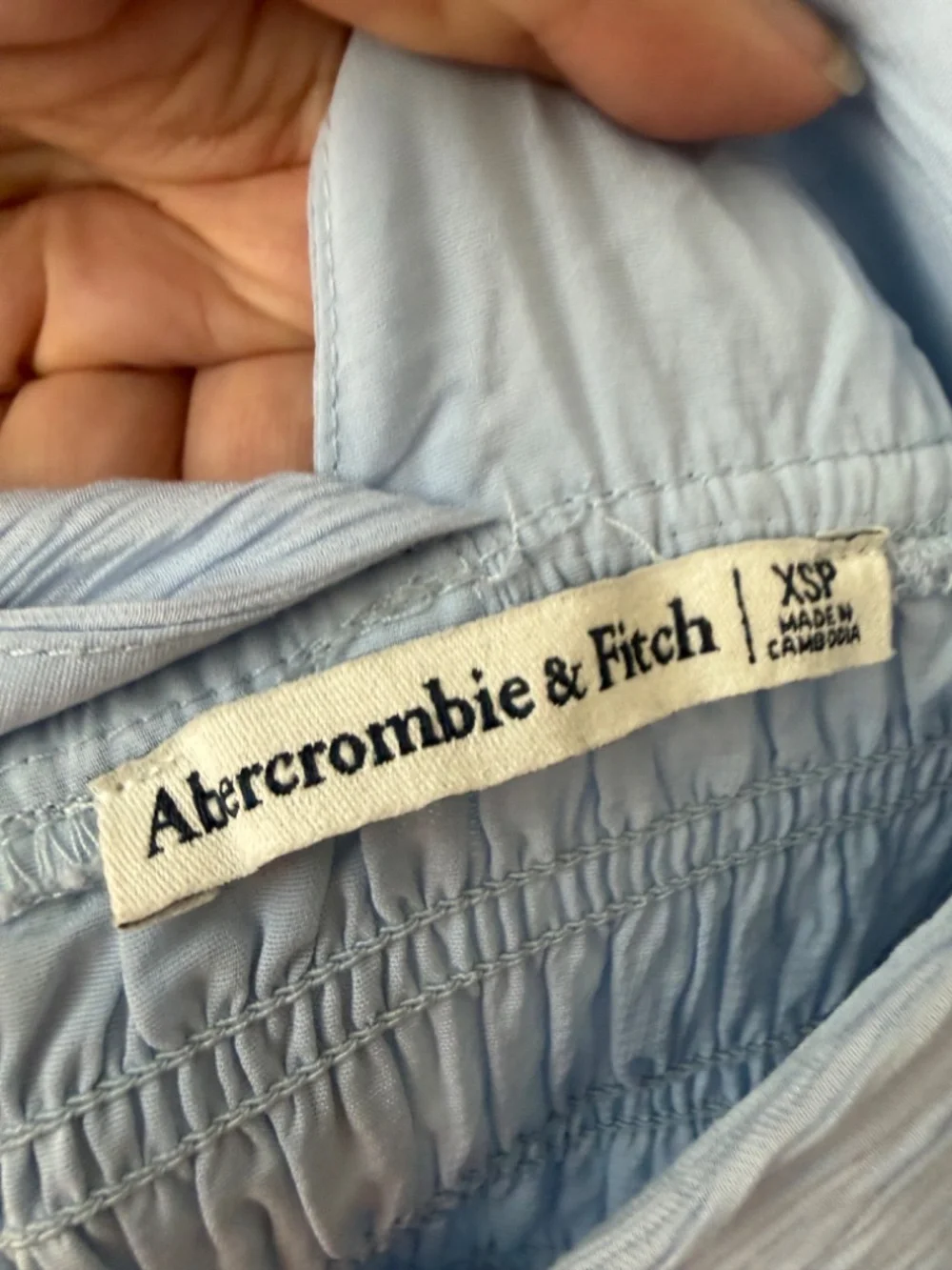 Abercrombie & Fitch Crinkle Textured Smocked Waist Maxi Dress Blue Grecia XSP